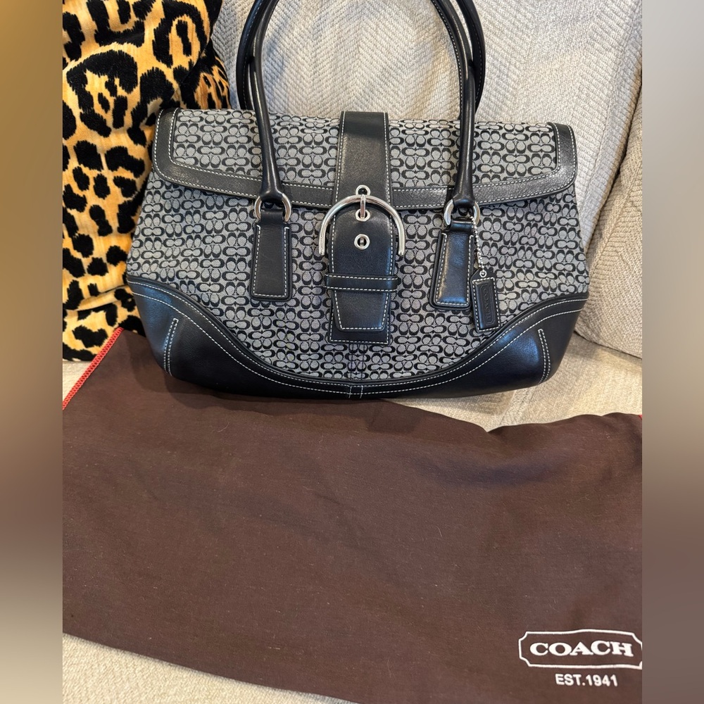 Vintage Coach Soho satchel blk grey mini signature canvas & leather pristine!